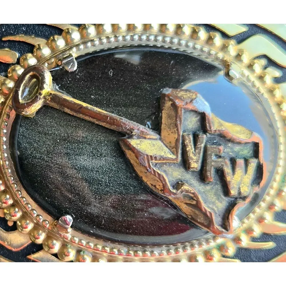 VFW Texas Belt Buckle Brass Gold Tone Veterans of Foreign Wars